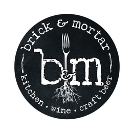 BRICK & MORTAR KITCHEN · WINE · CRAFT BEER B & M trademark