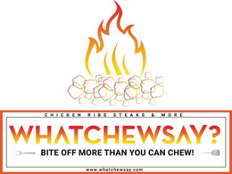WHATCHEWSAY? BITE OFF MORE THAN YOU CAN CHEW! CHICKEN RIBS STEAKS & MORE WWW.WHATCHEWSAY.COM trademark