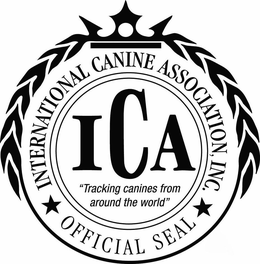 INTERNATIONAL CANINE ASSOCIATION, INC. ICA "TRACKING CANINES FROM AROUND THE WORLD" OFFICIAL SEAL trademark