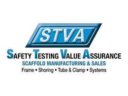 STVA SAFETY TESTING VALUE ASSURANCE SCAFFOLD MANUFACTURING & SALES FRAME · SHORING · TUBE & CLAMP · SYSTEMS trademark