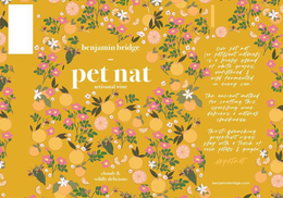 BENJAMIN BRIDGE PET NAT ARTISANAL WINE CLOUDY & WILDLY DELICIOUS OUR PET NAT (OR PÉTILLANT NATUREL) IS A LIVELY BLEND OF WHITE GRAPES,UNFILTERED & WILD FERMENTED IN EVERY CAN. THE ANCIENT METHOD FOR CRAFTINGTHIS SPARKLING WINE DELIVERS A NATURAL CLOUDINESS. THIRST-QUENCHING GRAPEFRUITVIBES PLAY WITH A TOUCH OF ROSE PETALS & GINGER #PETNAT BENJAMINBRIDGE.COM trademark