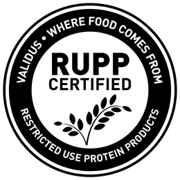 VALIDUS WHERE FOOD COMES FROM RUPP CERTIFIED RESTRICTED USE PROTEIN PRODUCTS trademark