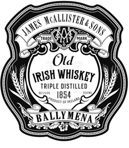 JAMES MCALLISTER & SONS JMA&S CO. TRADE MARK OLD IRISH WHISKEY TRIPLE DISTILLED 46% VOL 1854 700 ML PRODUCT OF IRELAND BALLYMENA trademark