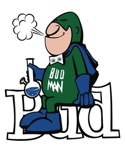BUD MAN SITTING ON BUD LETTERS trademark