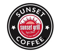 SUNSET COFFEE SUNSET GRILL FRESH IS TASTIEST FAMOUS ALL DAY BREAKFAST trademark