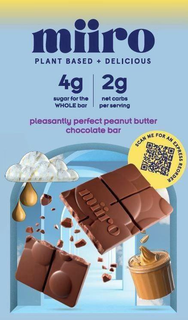 MIIRO PLANT BASED + DELICIOUS 4G SUGAR FOR THE WHOLE BAR 3G NET CARBS PER SERVING PLEASANTLY PERFECT PEANUT BUTTER CHOCOLATE BAR trademark