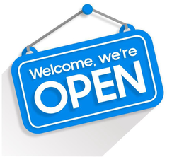 WELCOME, WE'RE OPEN trademark