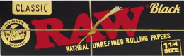 CLASSIC BLACK RAW NATURAL UNREFINED ROLLING PAPERS AUTHENTIC UNREFINED PUREST NATURAL FIBERS 1 1/4 SIZE trademark