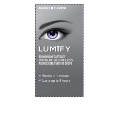 BAUSCH + LOMB LUMIFY BRIMONIDINE TARTRATE OPTHALMIC SOLUTION 0.025% REDNESS RELIEVER EYE DROPS · WORKS IN 1 MINUTE · LASTS UP TO 8 HOURS trademark