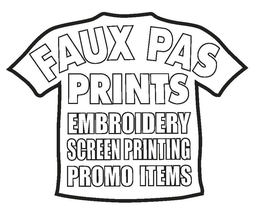 FAUX PAS PRINTS EMBROIDERY SCREEN PRINTING PROMO ITEMS trademark