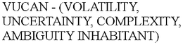 VUCAN - (VOLATILITY, UNCERTAINTY, COMPLEXITY, AMBIGUITY INHABITANT) trademark