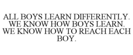 ALL BOYS LEARN DIFFERENTLY. WE KNOW HOW BOYS LEARN. WE KNOW HOW TO REACH EACH BOY. trademark