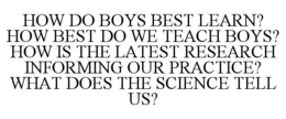 HOW DO BOYS BEST LEARN? HOW BEST DO WE TEACH BOYS? HOW IS THE LATEST RESEARCH INFORMING OUR PRACTICE? WHAT DOES THE SCIENCE TELL US? trademark