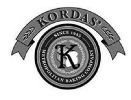 K KORDAS' SINCE 1945 METROPOLITAN BAKING COMPANY trademark
