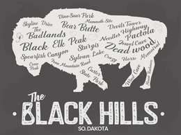 THE · BLACK HILLS · SO. DAKOTA SKYLINE DRIVE THE BADLANDS BLACK ELK PEAK SPEARFISH CANYON CROW PEAK IRON MOUNTAIN ROAD CUSTER STATE PARK STURGIS SYLVAN LAKE CRAZY HORSE MEMOIRAL MOUNT RUSHMORE DEAD WOOD JEWEL CAVE PACTOLA NEEDLES HIGHWAY DEVILS TOWER MAMMOTH SITE BEAR BUTTE DINOSAUR PARK trademark