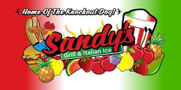 HOME OF THE KNOCKOUT DOG! SANDY'S GRILL & ITALIAN ICE trademark