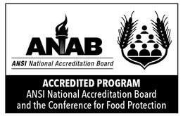 ANAB. ANSI NATIONAL ACCREDITATION BOARD ACCREDITED PROGRAM ANSI NATIONAL ACCREDITATION BOARD AND THE CONFERENCE FOR FOOD PROTECTION trademark
