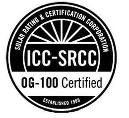 SOLAR RATING & CERTIFICATION CORPORATION ESTABLISHED 1980 ICC-SRCC OG-100 CERTIFIED trademark
