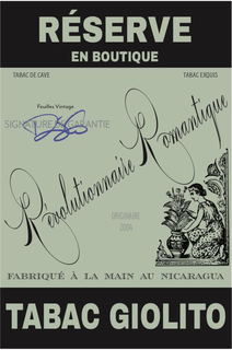 RÉSERVE EN BOUTIQUE RÉVOLUTIONNAIRE ROMANTIQUE FABRIQUÉ Á LA MAIN AU NICARAGUA TABAC GIOLITO trademark