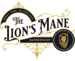 HAIRCUTS · BEARDS · HOT LATHER SHAVES THE LION'S MANE BARBERSHOP GROOMING CO. trademark