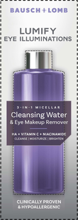 BAUSCH + LOMB LUMIFY EYE ILLUMINATIONS 3-IN-1 MICELLAR CLEANSING WATER & EYE MAKEUP REMOVER HA + VITAMIN C + NIACINAMIDE CLEANSE MOISTURIZE BRIGHTEN CLINICALLY PROVEN & HYPOALLERGENIC trademark