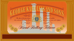 GEORGE KARELIAS AND SONS HAND ROLLING TOBACCO THIS BLEND OF THE FINEST TOBACCOS HAS A RICH AND CHARACTERISTIC FLAVOUR CE MELANGE DES MEILLEURS TABACS DONNE UNE SAVEUR RICHE ET TYPIQUE trademark