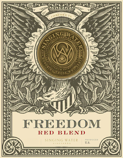 FREEDOM RED BLEND SINGING WATER VINEYARDS PRODUCED U.S. SW SINGING WATER VINEYARDS MINISTERIUM SACRIFICIUM HONORING THOSE WHO SERVE COMFORT, TX trademark