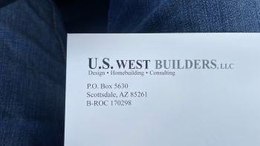 U.S. WEST BUILDERS, LLC SPELLED WITH FIRST CAPITAL LETTERS AND THE REST SMALL WITH THE WORD DESIGN HOMEBUILDING CONSULTING SEPARATED BY A BULLET CHARACTER UNDERNEATH trademark