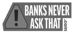 BANKS NEVER ASK THAT .COM trademark