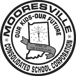 * MOORESVILLLE * CONSOLODATED SCHOOL CORPORATION OUR KIDS-OUR FUTURE INDIANA HOME OF THE STATE FLAG trademark