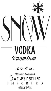 SNOW VODKA PREMIUM CLASSIC FLAVOUR 5 TIMES DISTILLED IMPORTED 40% ALC. BY VOL. trademark