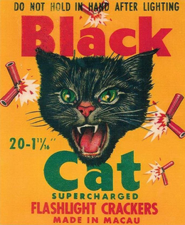 BLACK CAT DO NOT HOLD IN HAND AFTER LIGHTING 20-1 11/16 SUPERCHARGED FLASHLIGHT CRACKERS MADE IN MACAU trademark