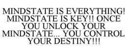 MINDSTATE IS EVERYTHING! MINDSTATE IS KEY!! ONCE YOU UNLOCK YOUR MINDSTATE... YOU CONTROL YOUR DESTINY!!! trademark