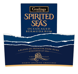 GOSLINGS SINCE 1806 SPIRITED SEAS OCEAN AGED BERMUDA RUM A BLEND OF PREMIUM, DARK RUMS FINISHED AT SEA FIRST RUM RELEASE EIGHTY ATLANTIC CROSSINGS trademark