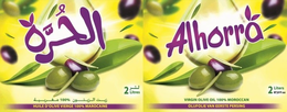 ALHORRA VIRGIN OLIVE OIL 100% MOROCCAN 2 LITERS 67,6 FL OZ OLIJFOLIE VAN EERSTE PERSING 2 LITRES HUILE D'OLIVE VIERGE 100% MAROCAINE trademark