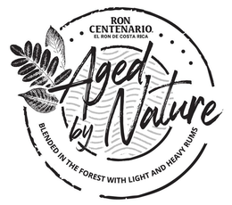 RON CENTENARIO EL RON DE COSTA RICA AGED BY NATURE. BLENDED IN THE FOREST WITH LIGHT AND HEAVY RUMS trademark