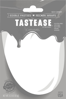 TASTEASE BY PASTEASE EDIBLE PASTIES PECKER WRAPS SEX CANDY -GLUTEN-FREE -SOY-FREE -NUT-FREE -VEGAN-KOSHER-CARAMEL TEASE · TASTE · HINT TASTE · TEASE · HINT TASTERS INCLUDED TASTY SEX CANDY NET WT. 0.3 OZ (8.5G) MADE IN THE USA trademark