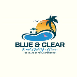 BLUE & CLEAR POOL AND SPA SERVICE ·20 YEARS OF POOL EXPERIENCE· trademark