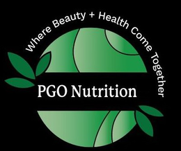 PGO NUTRITION WHERE BEAUTY + HEALTH COME TOGETHER trademark