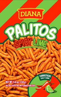 DIANA PALITOS SPICY LIME CORNSTICKS CHILE Y LIMON NET WT. 5.6 OZ (158G) HOT CHILI PEPPER AND LIME FLAVORED CORN STICK trademark