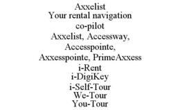 AXXELIST YOUR RENTAL NAVIGATION CO-PILOT AXXELIST, ACCESSWAY, ACCESSPOINTE, AXXESSPOINTE, PRIMEAXXESS I-RENT I-DIGIKEY I-SELF-TOUR WE-TOUR YOU-TOUR trademark