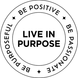 LIVE IN PURPOSE BE PURPOSEFUL BE POSITIVE BE PASSIONATE trademark