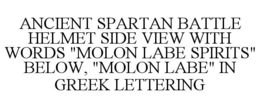 ANCIENT SPARTAN BATTLE HELMET SIDE VIEW WITH WORDS "MOLON LABE SPIRITS" BELOW, "MOLON LABE" IN GREEK LETTERING trademark