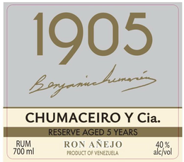 1905 BENJAMINCHUMACEIRO CHUMACEIRO Y CIA. RESERVE AGED 5 YEARS RUM  RON AÑEJO PRODUCT OF VENEZUELA trademark
