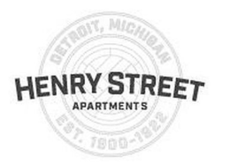 HENRY STREET APARTMENTS DETROIT, MICHIGAN EST. 1900 - 1922 trademark