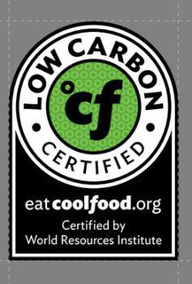 °CF LOW CARBON CERTIFIED EAT COOLYFOOD.ORG CERTIFIED BY WORLD RESOURCES INSTITUTE trademark