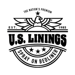 THE NATION'S PREMIUM EST. 1985 U.S. LININGS SPRAY ON BEDLINER trademark