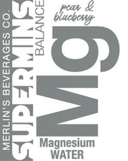 MERLIN'S BEVERAGES CO., SUPERMINS BALANCE PEAR & BLUEBERRY MG MAGNESIUM WATER trademark