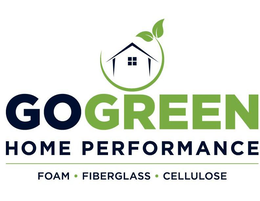GOGREEN HOME PERFORMANCE FOAM · FIBERGLASS · CELLULOSE trademark