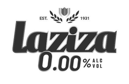 LAZIZA EST. 1931 0.00% ALC VOL trademark